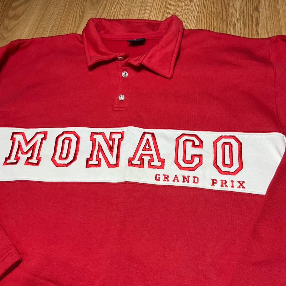 Rayar Monaco Grand Prix Red Long Sleeve Polo Sweatshirt Mens Medium Embroidered